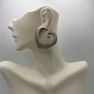 Vintage JJ Jonette Pewter Open Heart Scroll Earrings